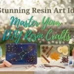 A professional showcase of 12 stunning layered resin art ideas including a realistic ocean seascape, a celestial constellation tray, a preserved culinary block, and a vibrant faceted geometric gem.