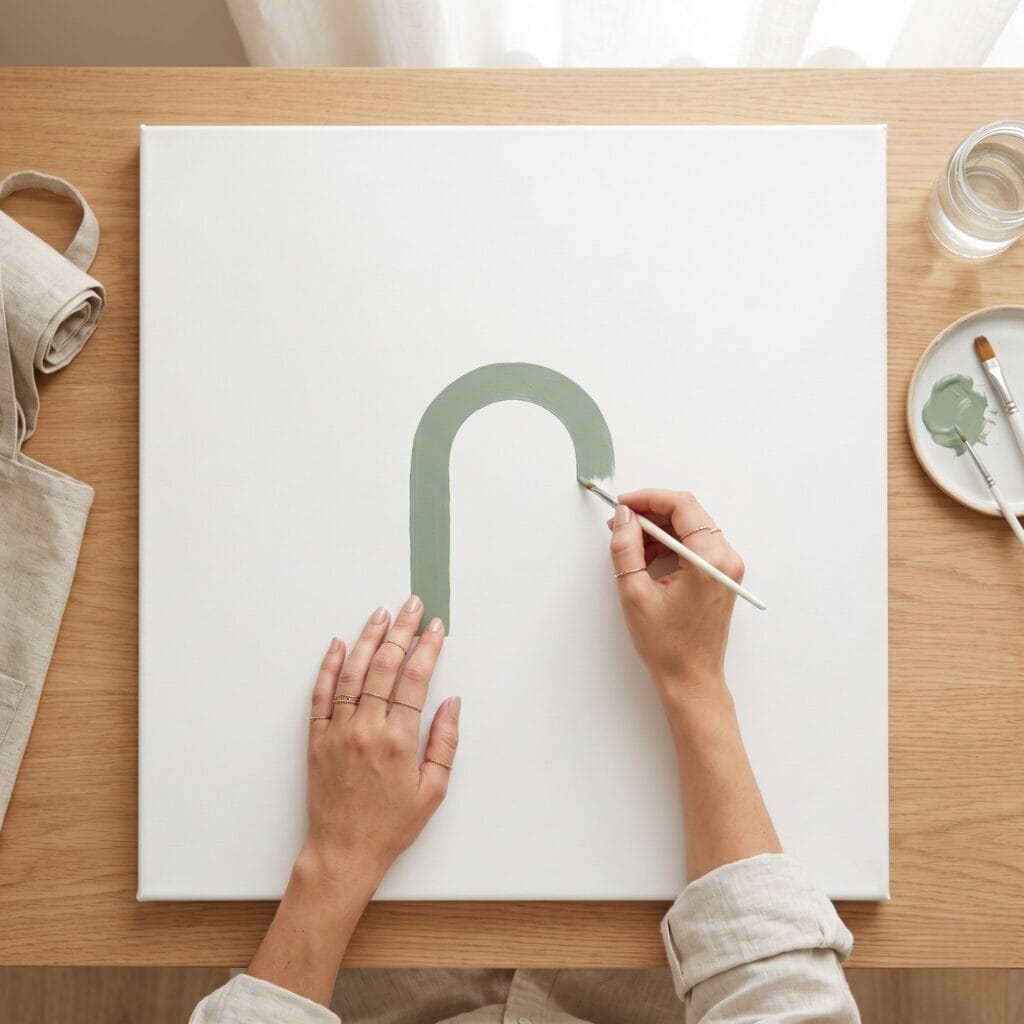 Elegant sage green color block arch canvases featuring DIY wall art decor