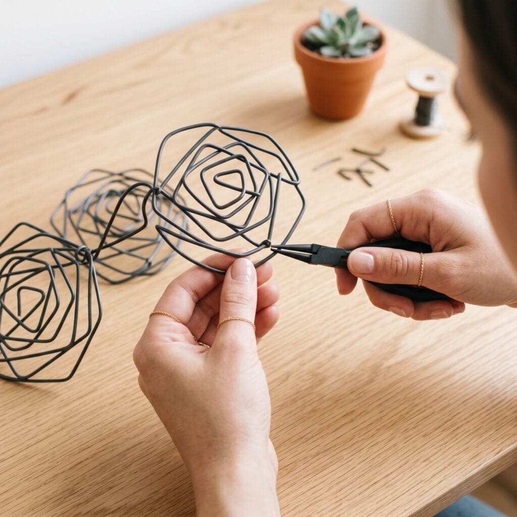 Abstract geometric rose table centerpiece designed with modern wire flower crafts