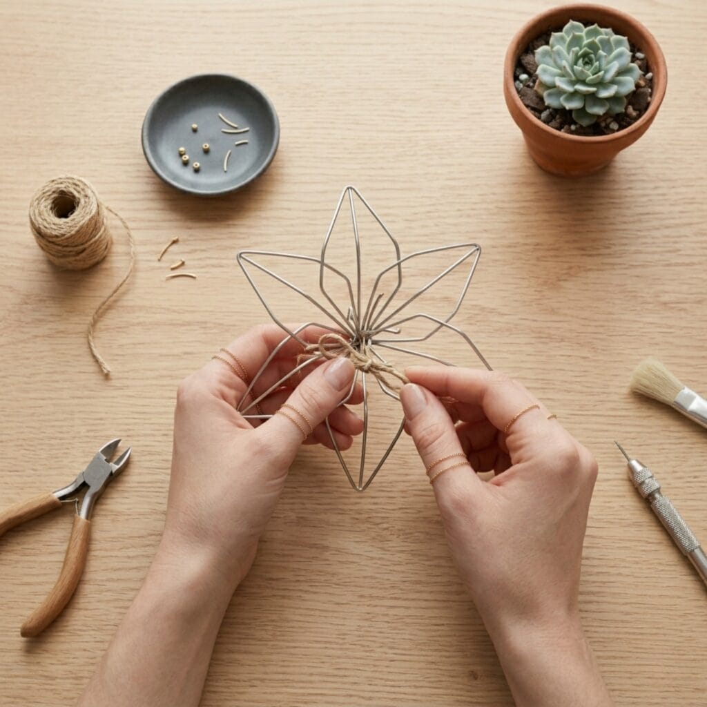 Geometric wire lily wall hangings showcasing modern wire flower crafts