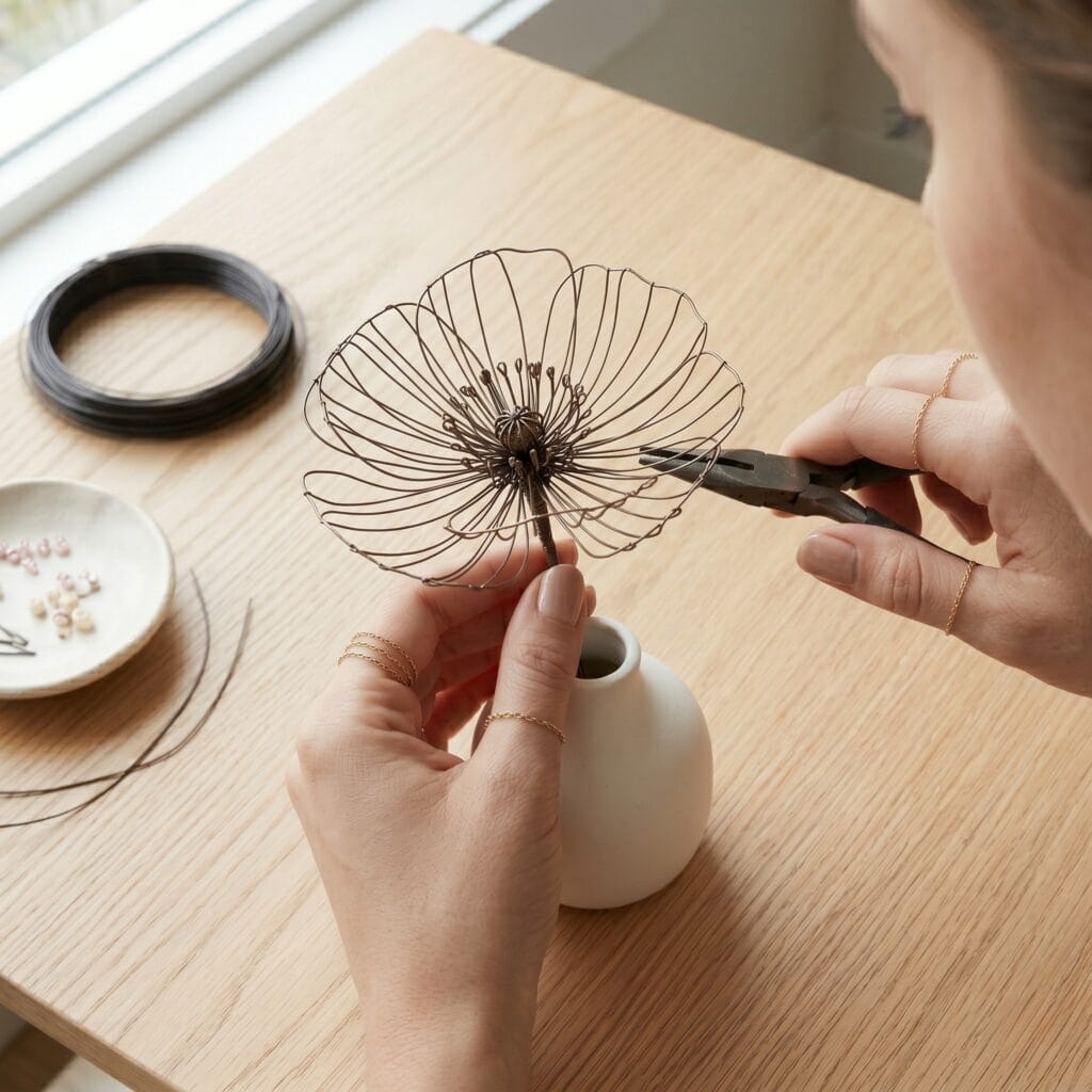 Delicate wire peony napkin rings made for high end wire flower crafts