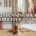 A split-screen featured image showing hands using a palette knife and finished minimalist art pieces for an easy painting for beginners masterclass.