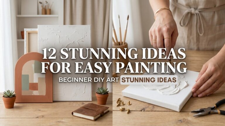 A split-screen featured image showing hands using a palette knife and finished minimalist art pieces for an easy painting for beginners masterclass.