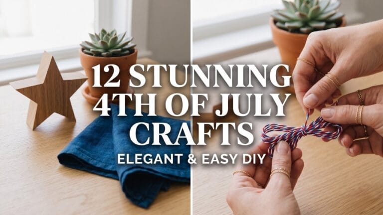 A split-screen featured image showing hands making 4th of July crafts and finished elegant patriotic decor.
