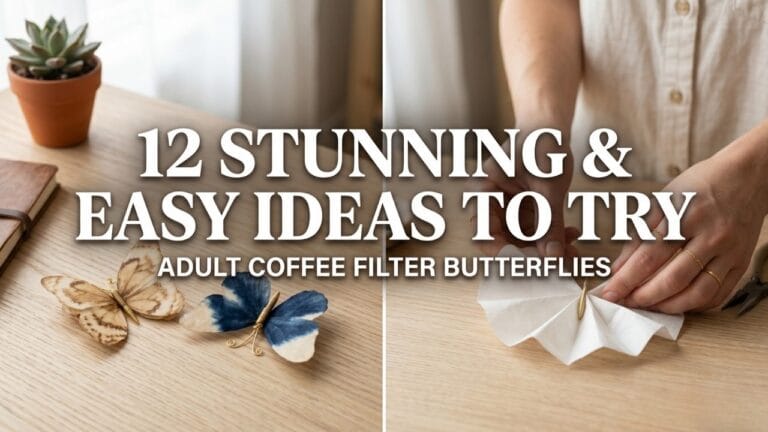 A split-screen featured image showing hands making minimalist art and finished rustic coffee filter butterflies decor.