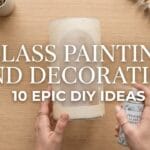 The manicured hands of a young woman making a frosted arch vase for Glass Painting and Decoration with blog post title overlay.