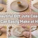 A blog featured banner with a text overlay reading 10 Beautiful DIY Jute Coasters You Can Easily Make at Home displaying a collage of handmade jute rope coasters with various designs including painted geometric lines wooden beads embroidery and macrame fringe