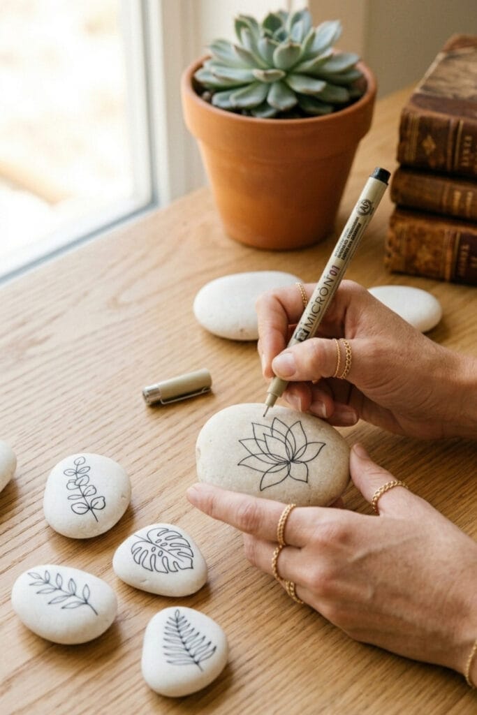 Minimalist-line-art-lotus-rock-painting-ideas