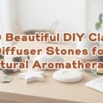 Collection of modern, minimalist white air-dry clay diffuser stones arranged elegantly on a bright wooden table.