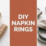 A wide aesthetic three-panel blog banner showing a flat lay of loose wooden beads on the left, finished napkin rings on a styled table on the right, and a soft terracotta text box.