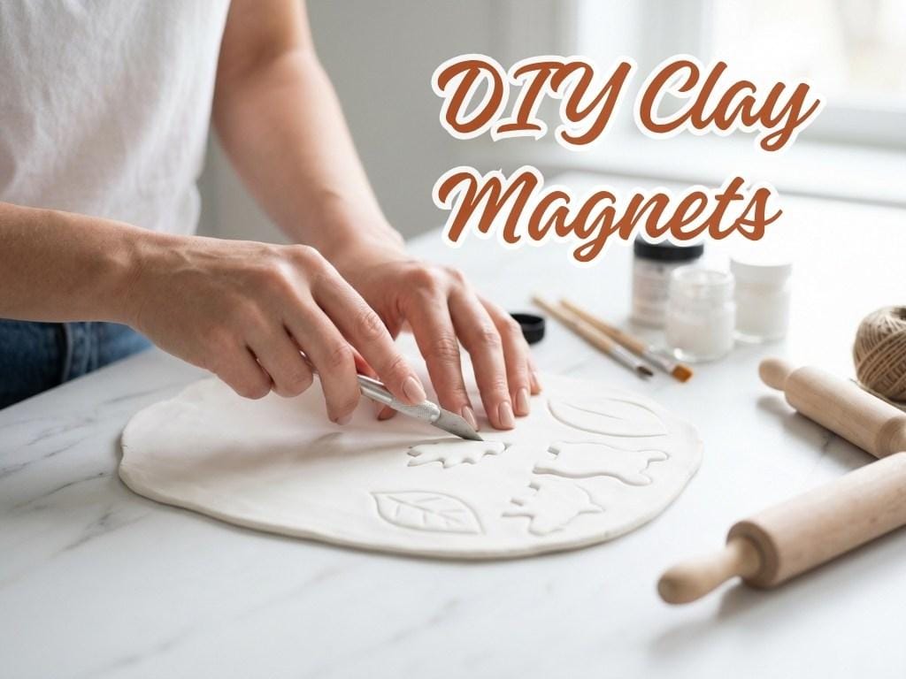 Well-groomed female hands using a sharp craft knife to precisely cut custom organic shapes out of rolled white air dry clay.
