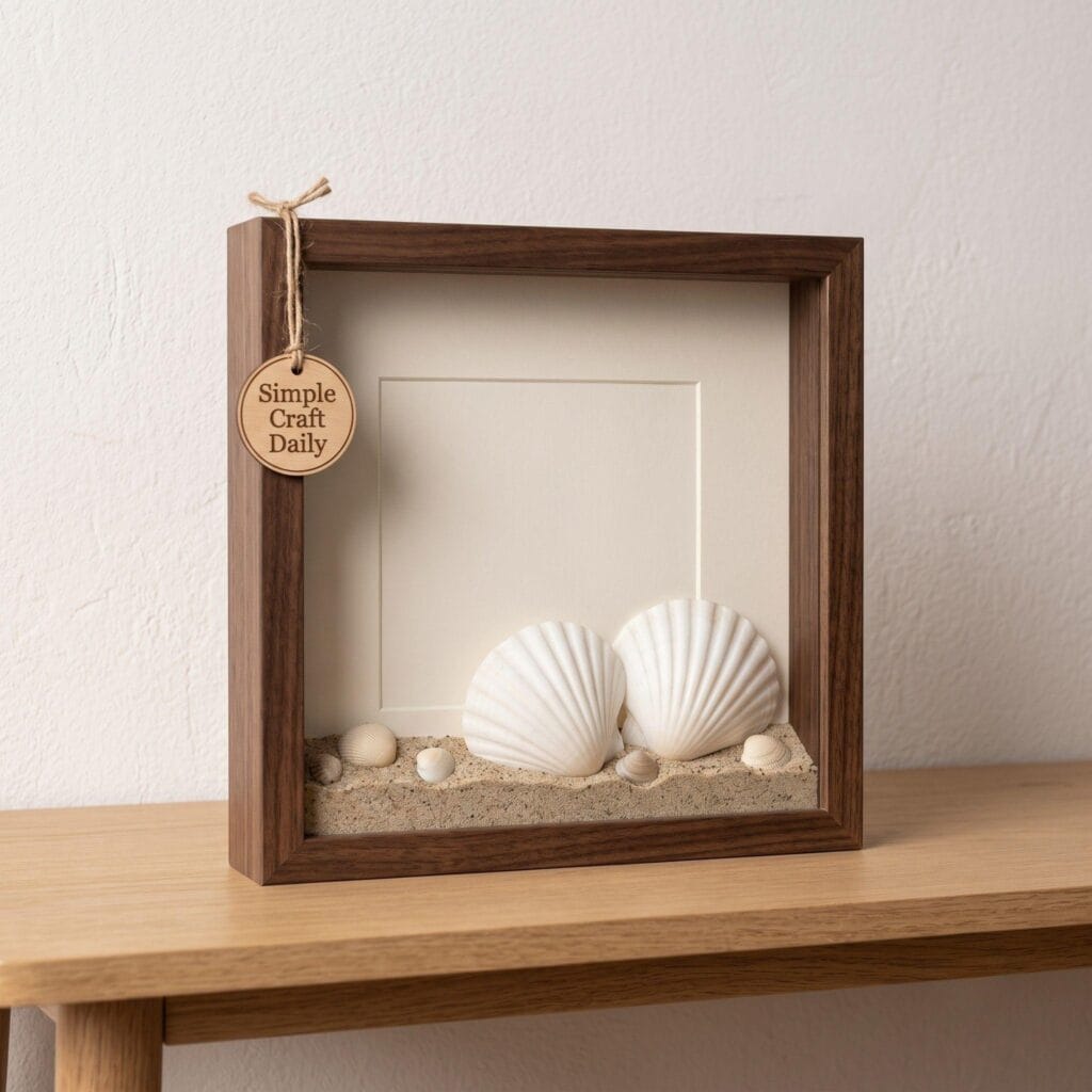 Picture frame with a mini ocean shoreline scene.