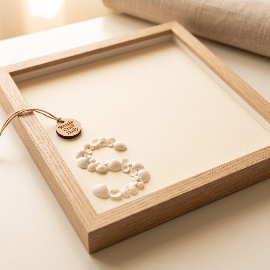 Picture frame with a shell monogram initial.