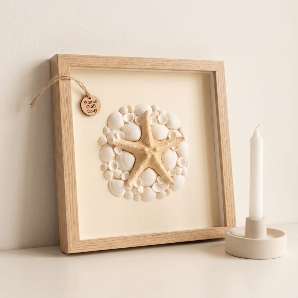 Seashell frame featuring a starfish centerpiece.