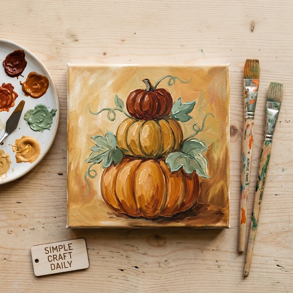 DIY fall canvas paintings harvest pumpkin stack in orange and sage