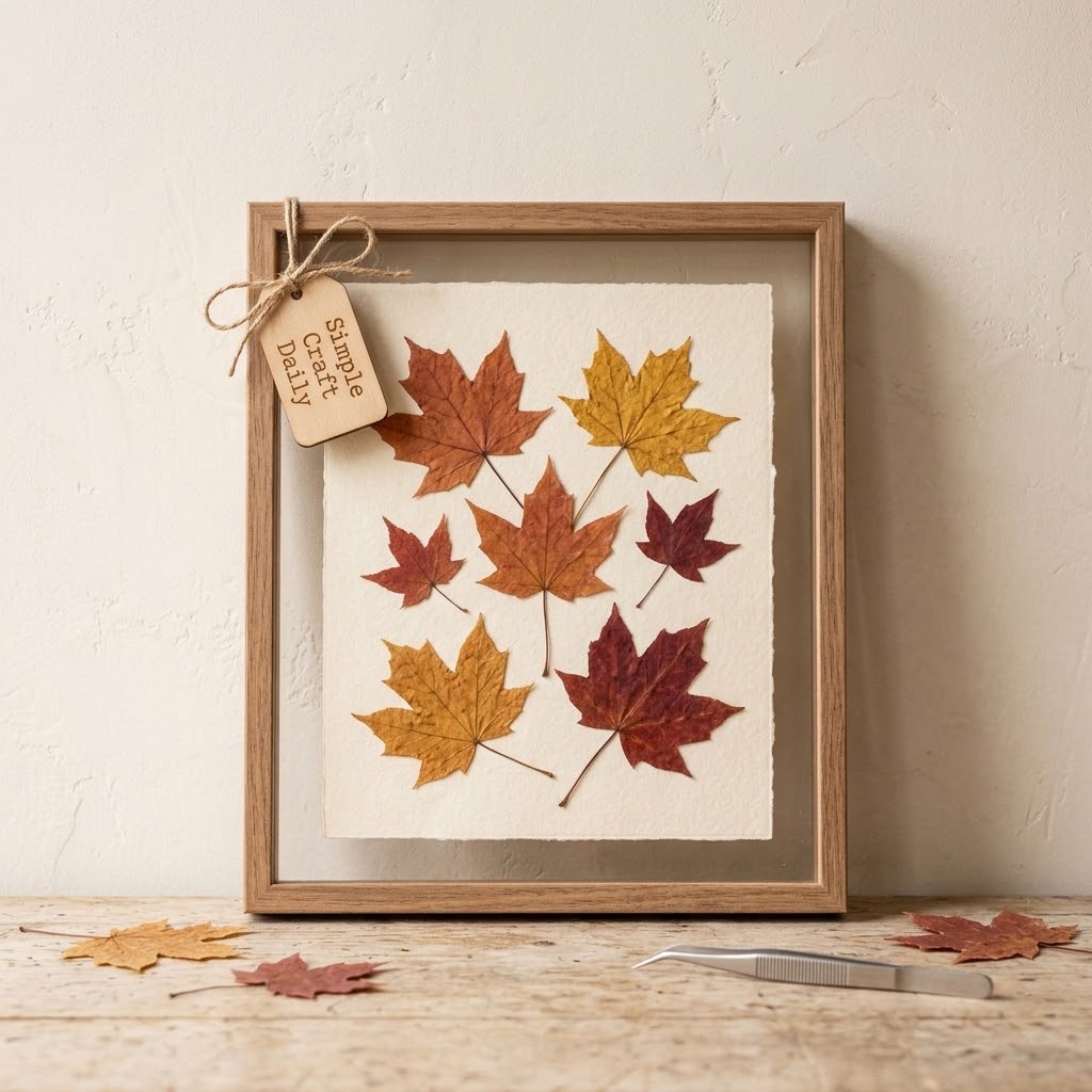 Pressed maple leaf botanical art in a floating glass frame