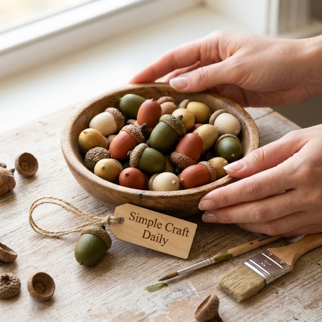 DIY fall decorations painted acorn bowl fillers in warm earthy colors