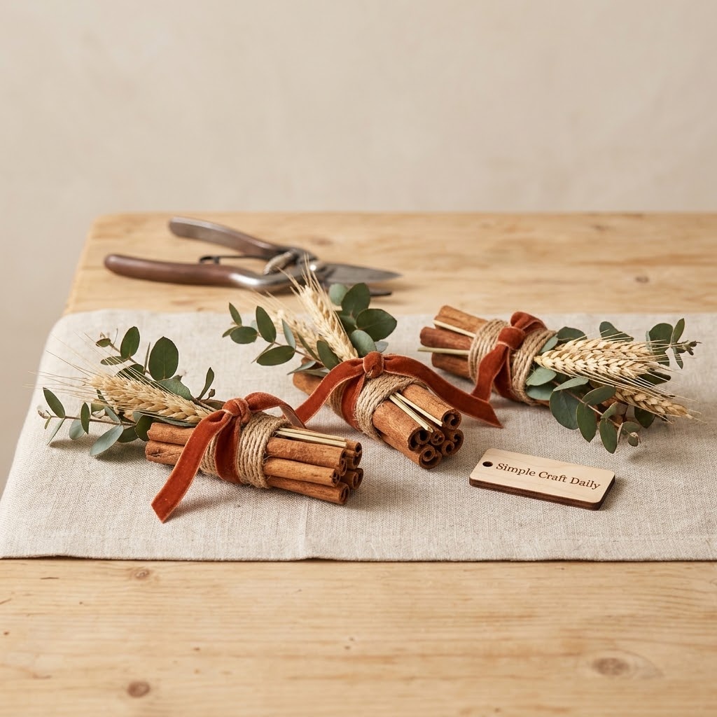 Cinnamon wheat and eucalyptus bundles tied with velvet ribbon