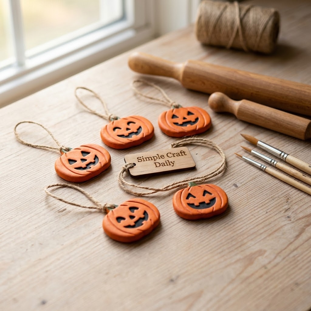 DIY cute Halloween decorations with friendly hand-painted clay pumpkin ornaments