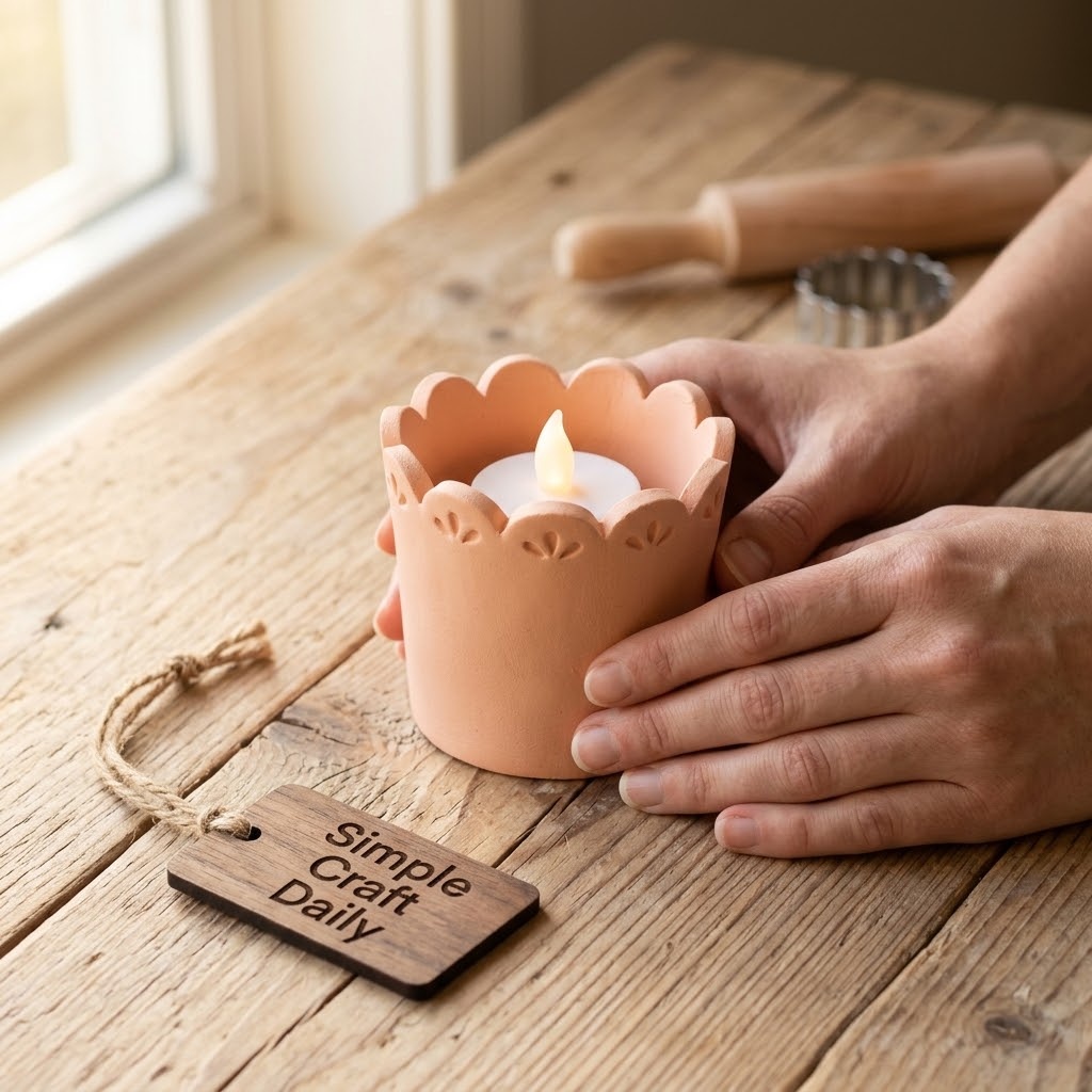 Easy air dry clay crafts scalloped tea light holder with battery operated candle