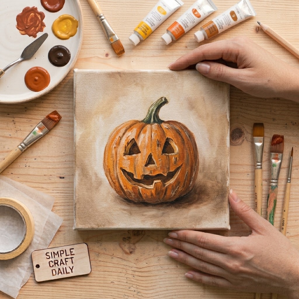 DIY fall canvas paintings vintage weathered jack o lantern
