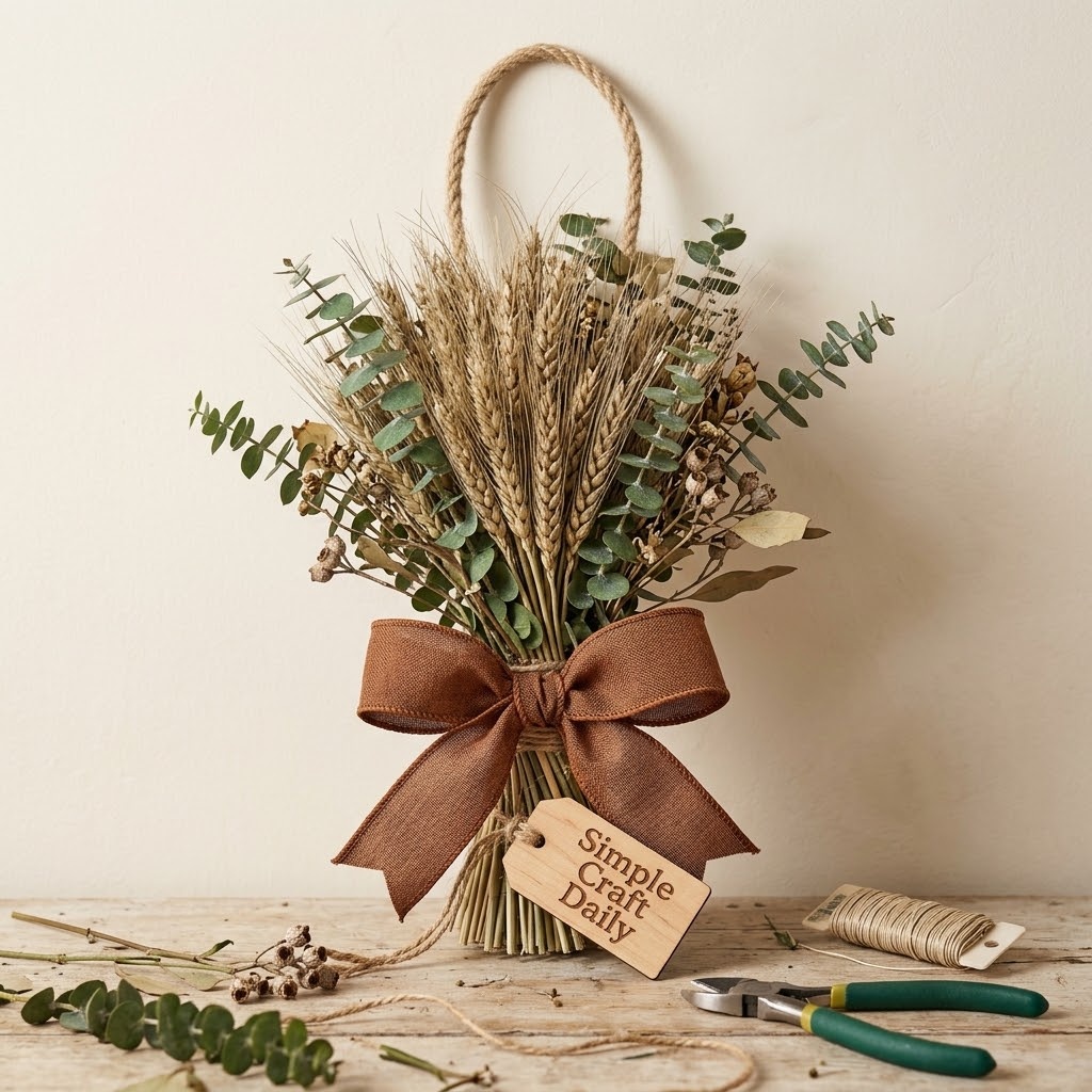 DIY fall decorations wheat bundle door hanger with eucalyptus bow