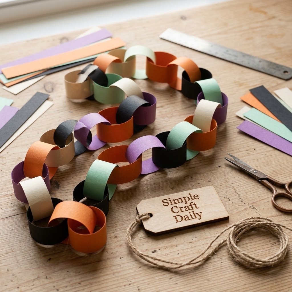 Orange purple mint and black cardstock paper chain for a cheerful Halloween display