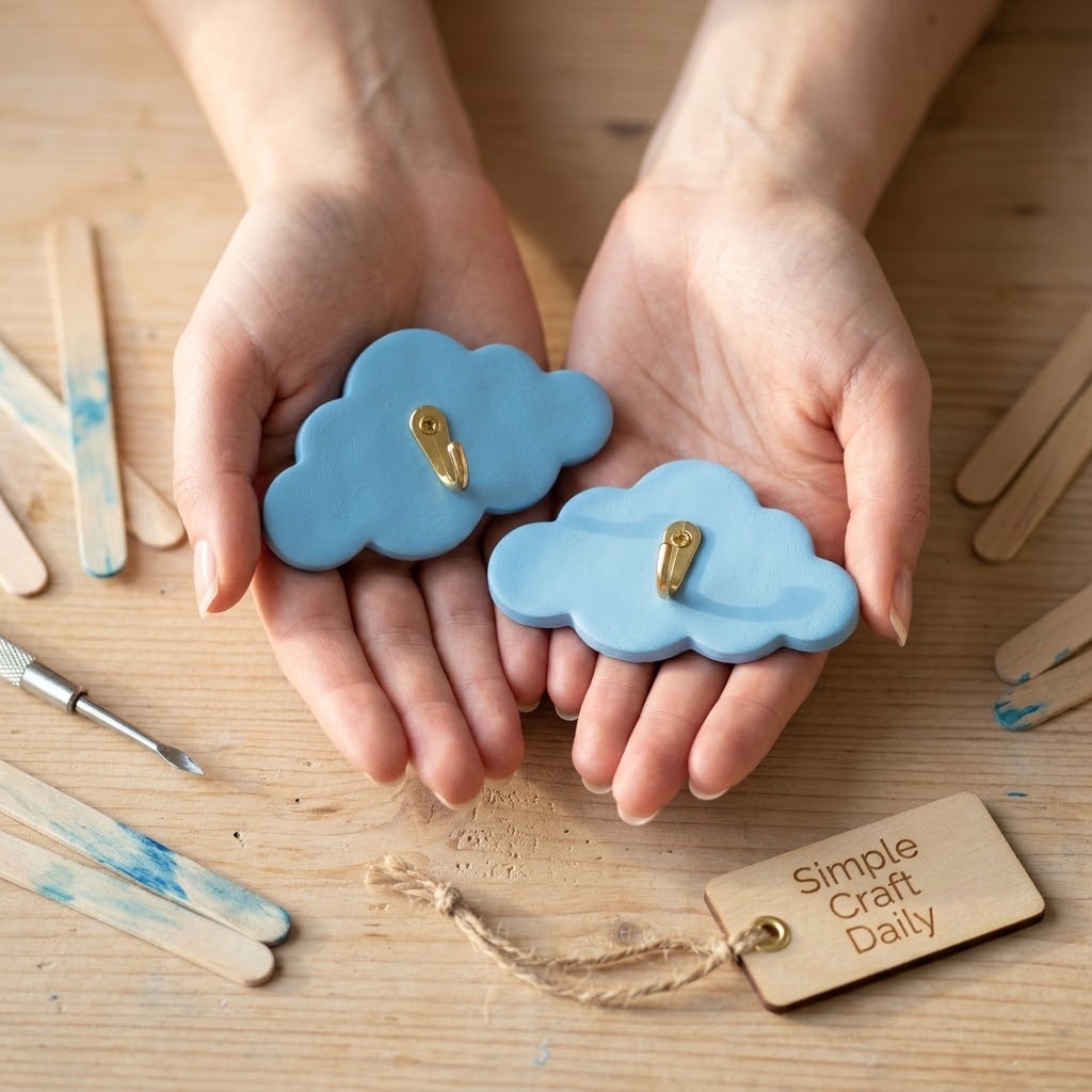 Sky blue cloud-shaped clay plaques with small brass hooks