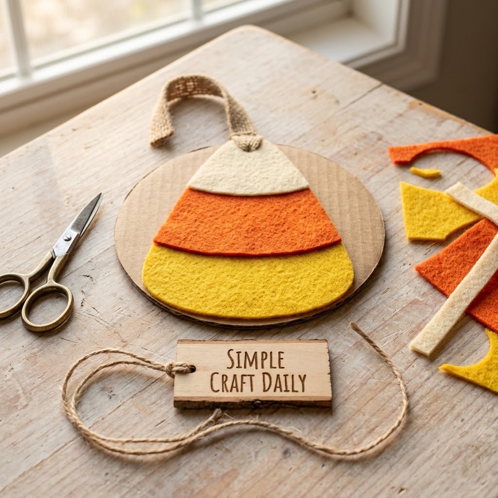 Layered cream orange and yellow felt candy corn door hanger
