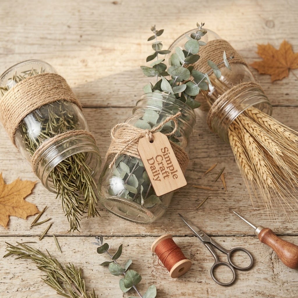 15. DIY Fall Decorations: Mason Jar Herb Vases