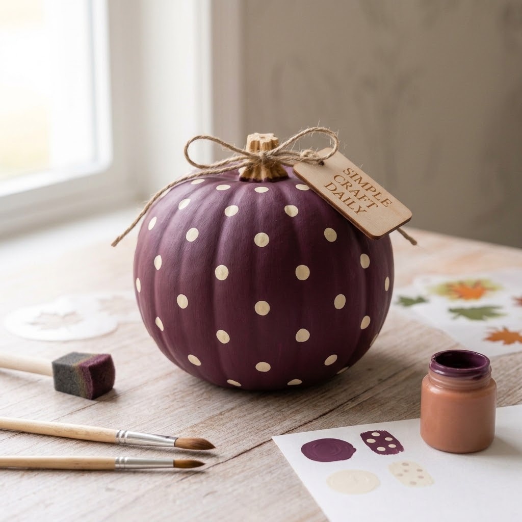 deep plum pumpkin with evenly spaced cream polka dots
