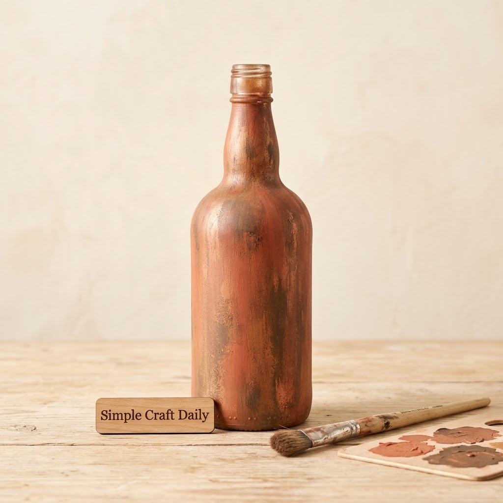 Hand-painted glass bottle with copper and terracotta faux patina