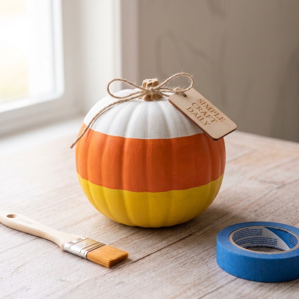 White orange and yellow candy corn stripe painted pumpkin