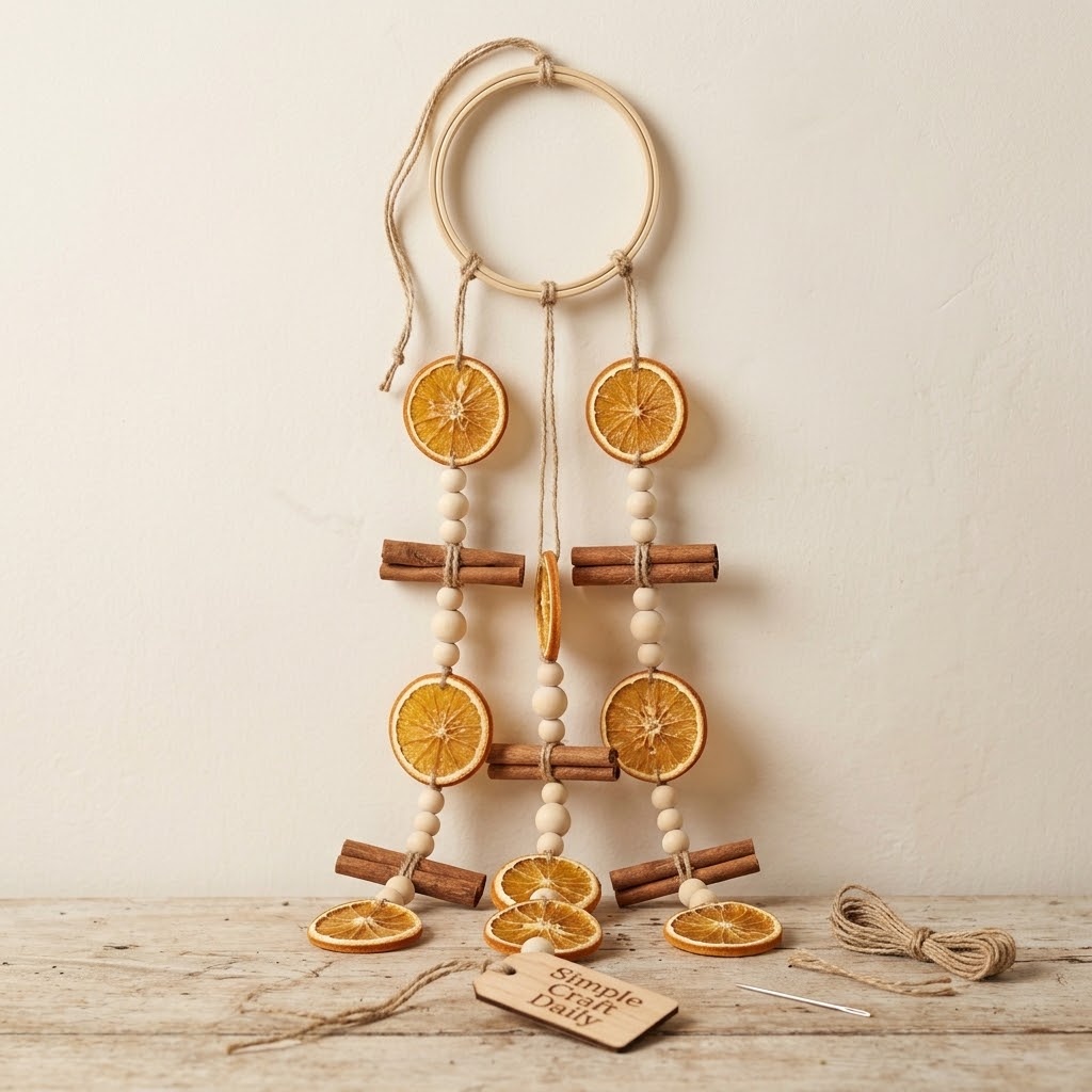 Natural cinnamon stick and dried orange slice hanging mobile