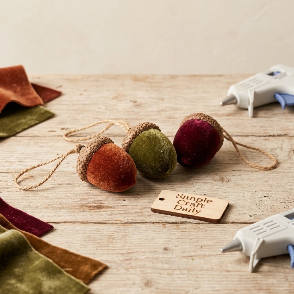 DIY fall decor velvet acorn ornaments with jute hanging loops