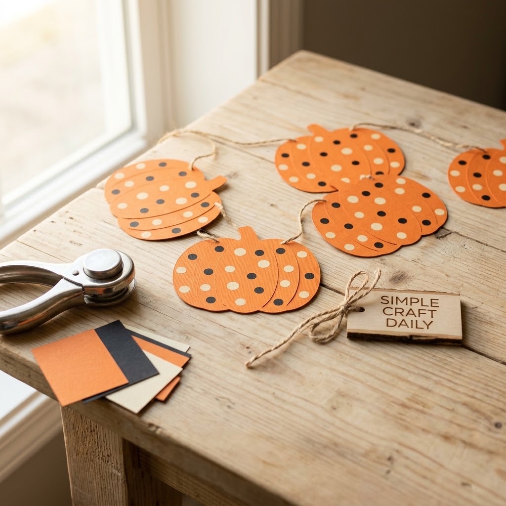 Orange polka-dot cardstock pumpkin banner with jute twine