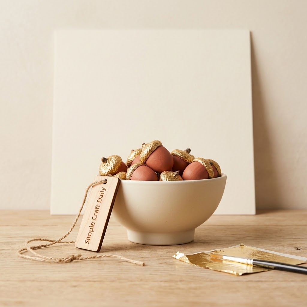 DIY Fall Decor gilded acorns in a handmade autumn bowl with terracotta and gold accents