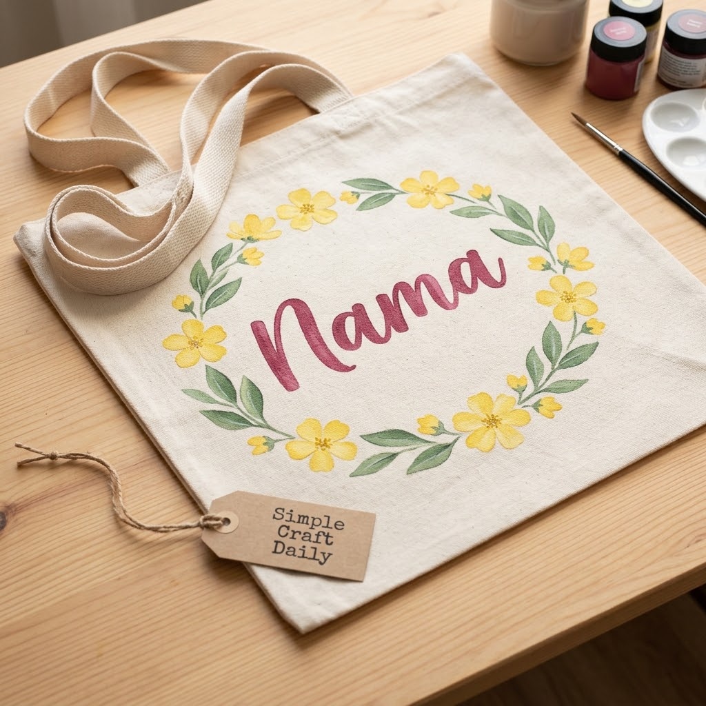 DIY Tote Bags hand-painted berry rose name tote with yellow flowers and sage leaves