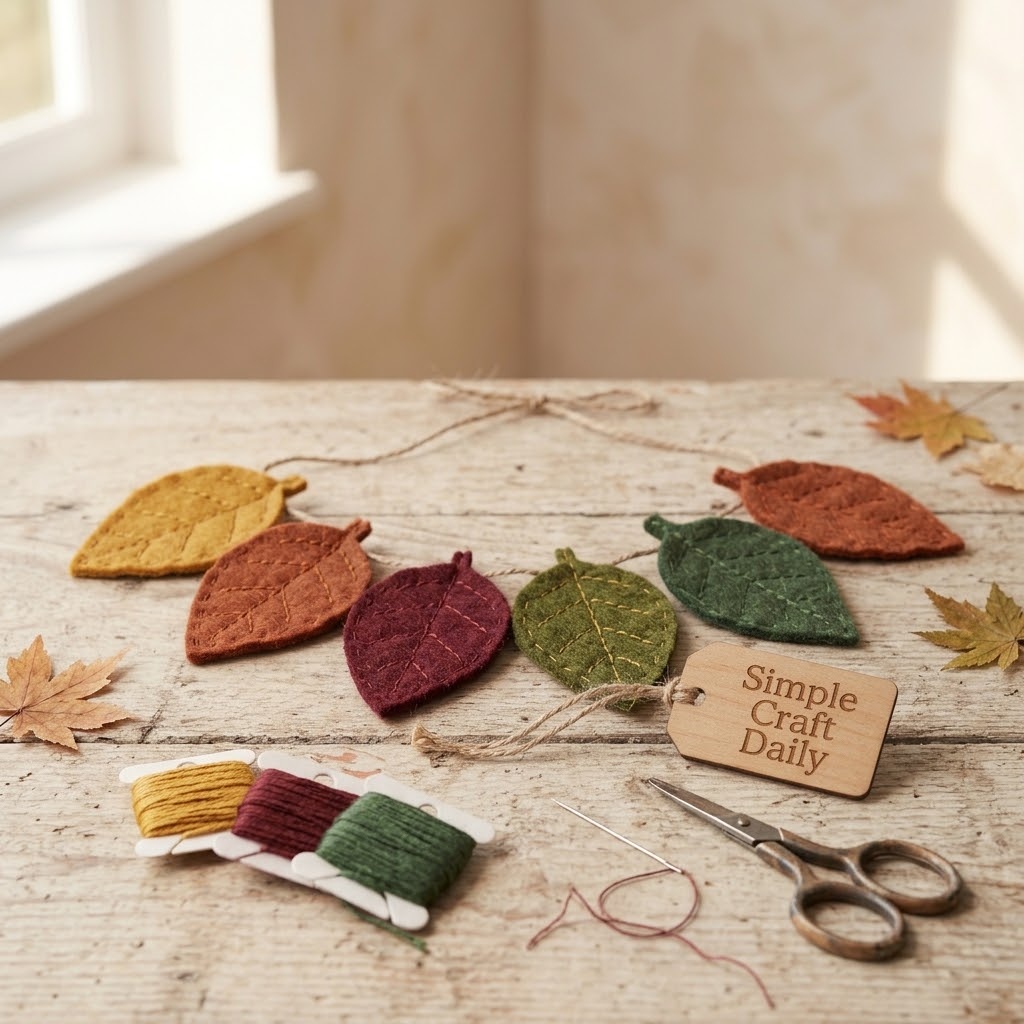 Embroidered felt leaf garland in mustard rust burgundy and green