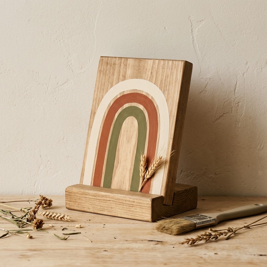 Painted autumn wood block shelf sitter with dried wheat accent