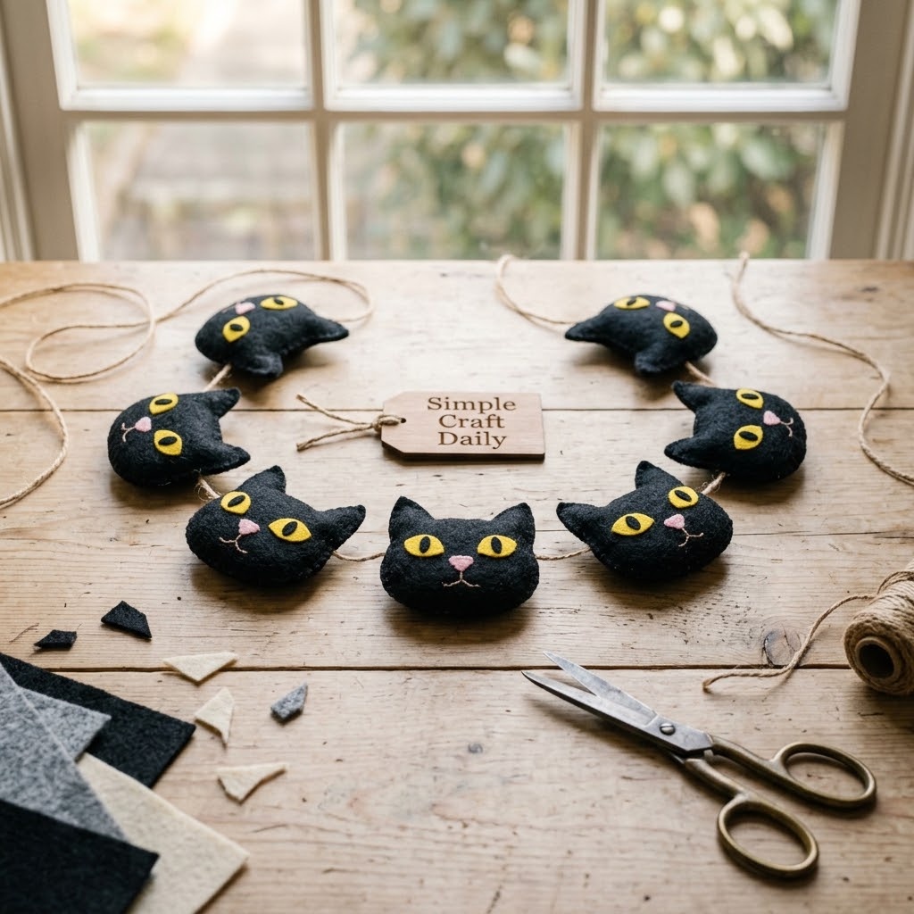 DIY cute Halloween decorations with a handmade black felt cat garland