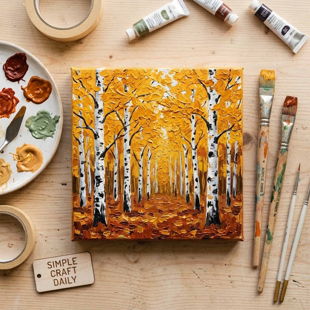 DIY fall canvas paintings golden birch grove with autumn foliage