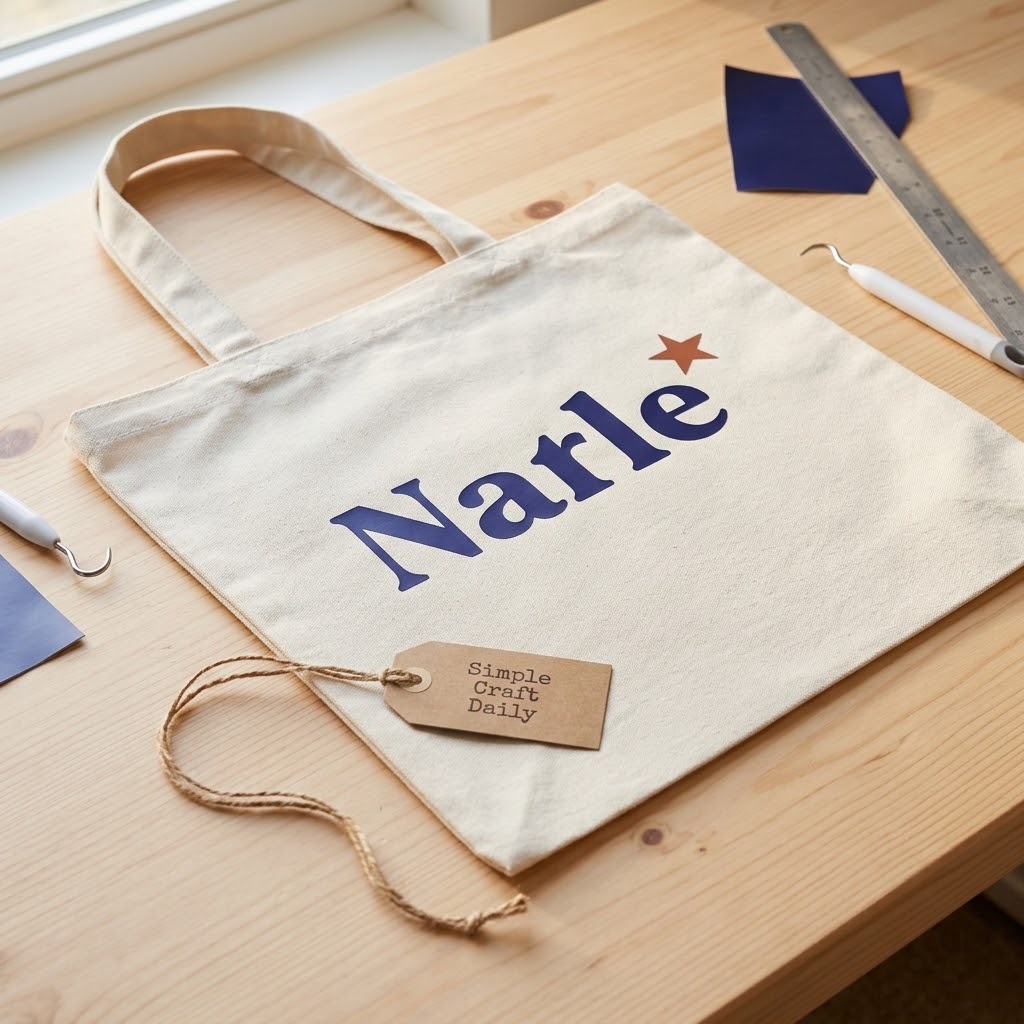 DIY tote bag personalized with an indigo heat-transfer vinyl name