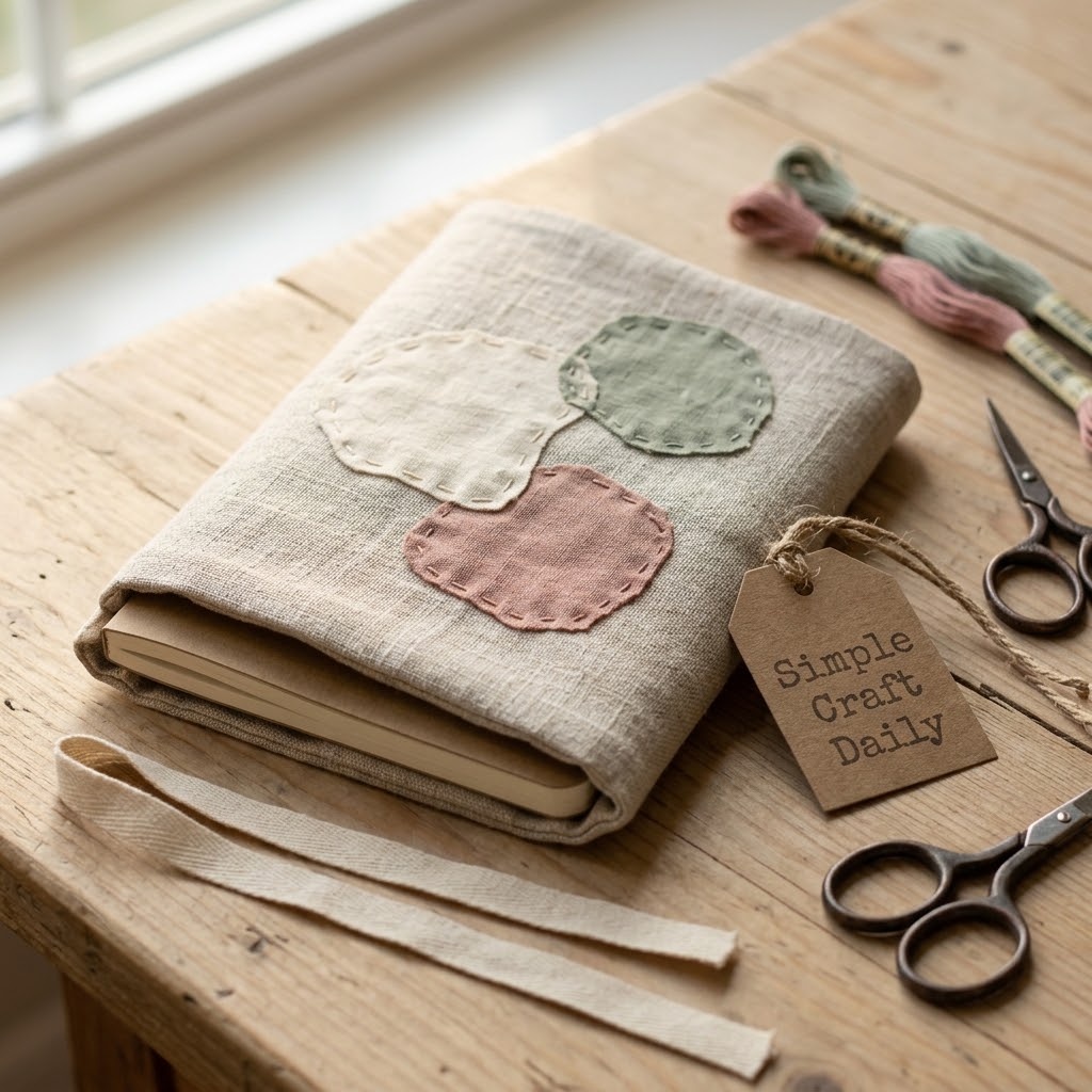 Slow stitching projects fabric journal wrap with hand-sewn applique patches