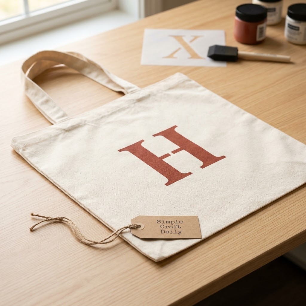 Layered terracotta and indigo applique initial patch on a canvas tote
