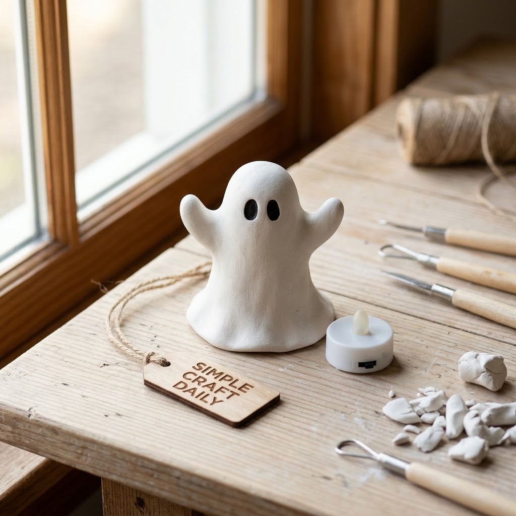 DIY cute Halloween decorations with a white clay ghost LED tea-light holder