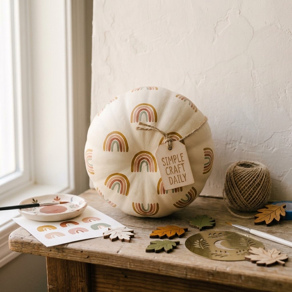 Easy pumpkin painting ideas using nested rainbow arches in warm fall colors