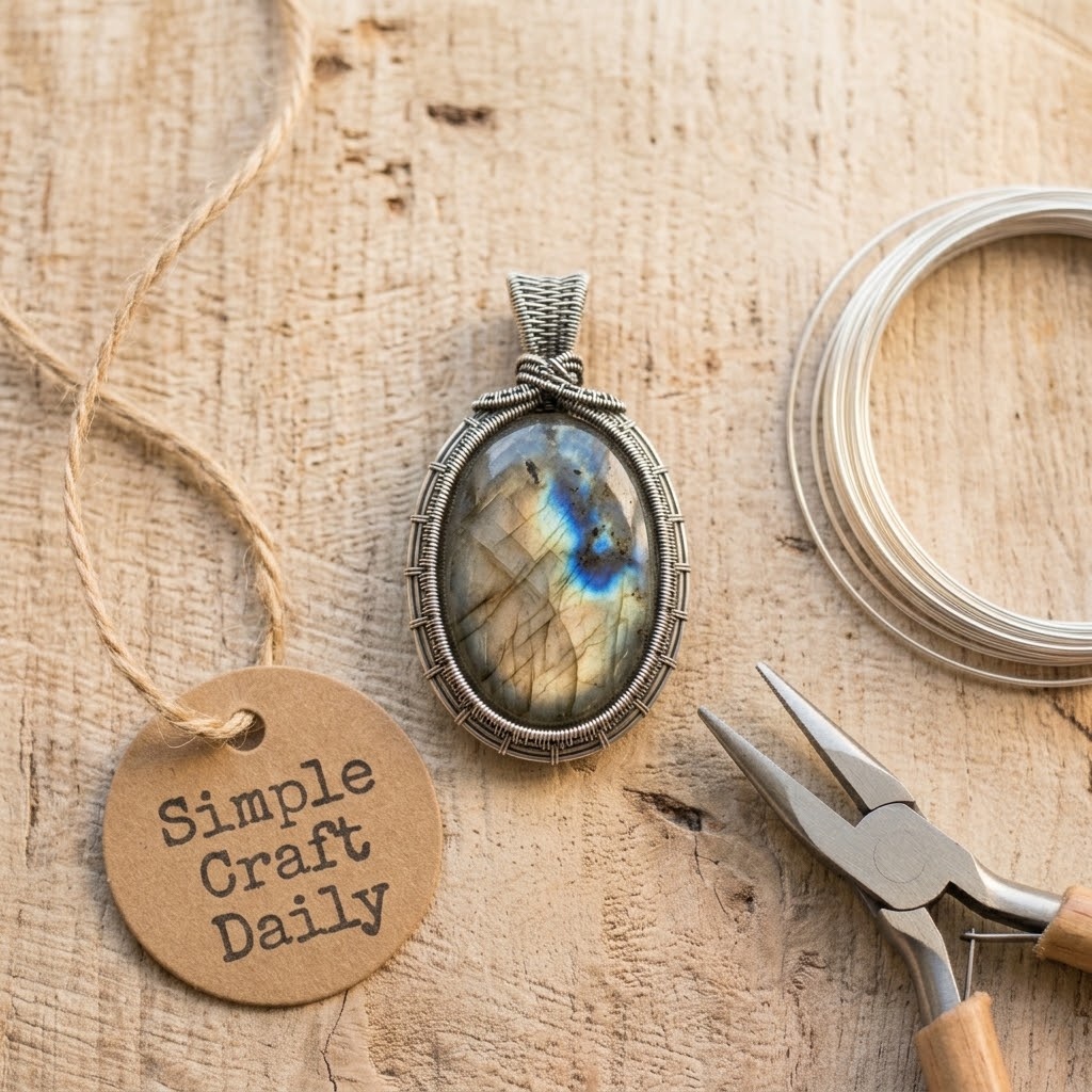Labradorite cabochon in a handwoven silver wire bezel pendant