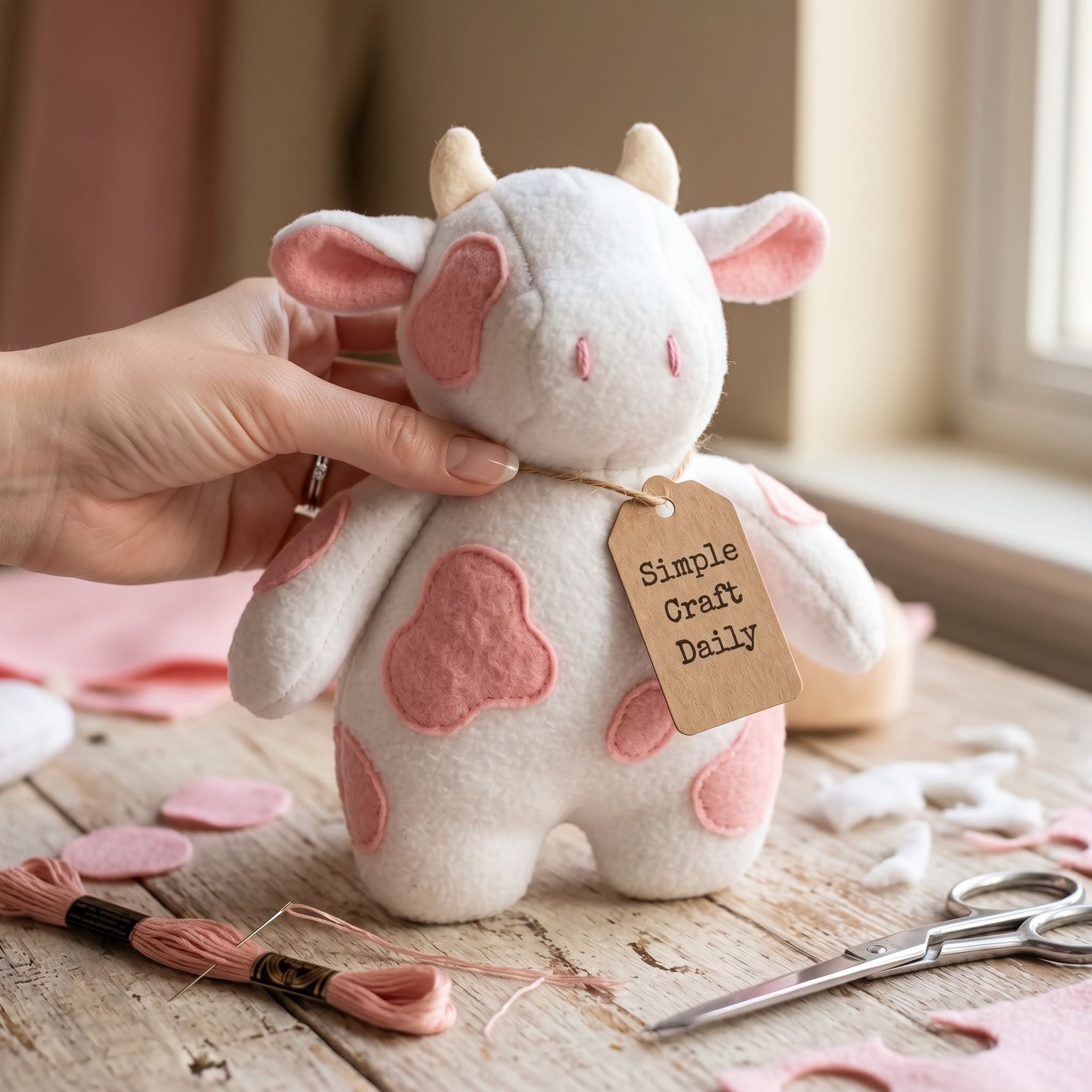DIY Handmade Stuffed Animals strawberry cow plush with pink felt spots
