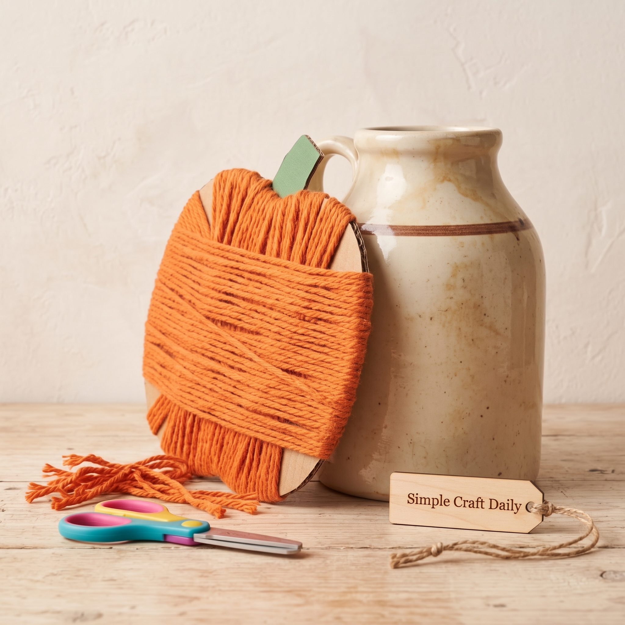 Fall crafts for kindergarten orange yarn-wrapped cardboard pumpkin
